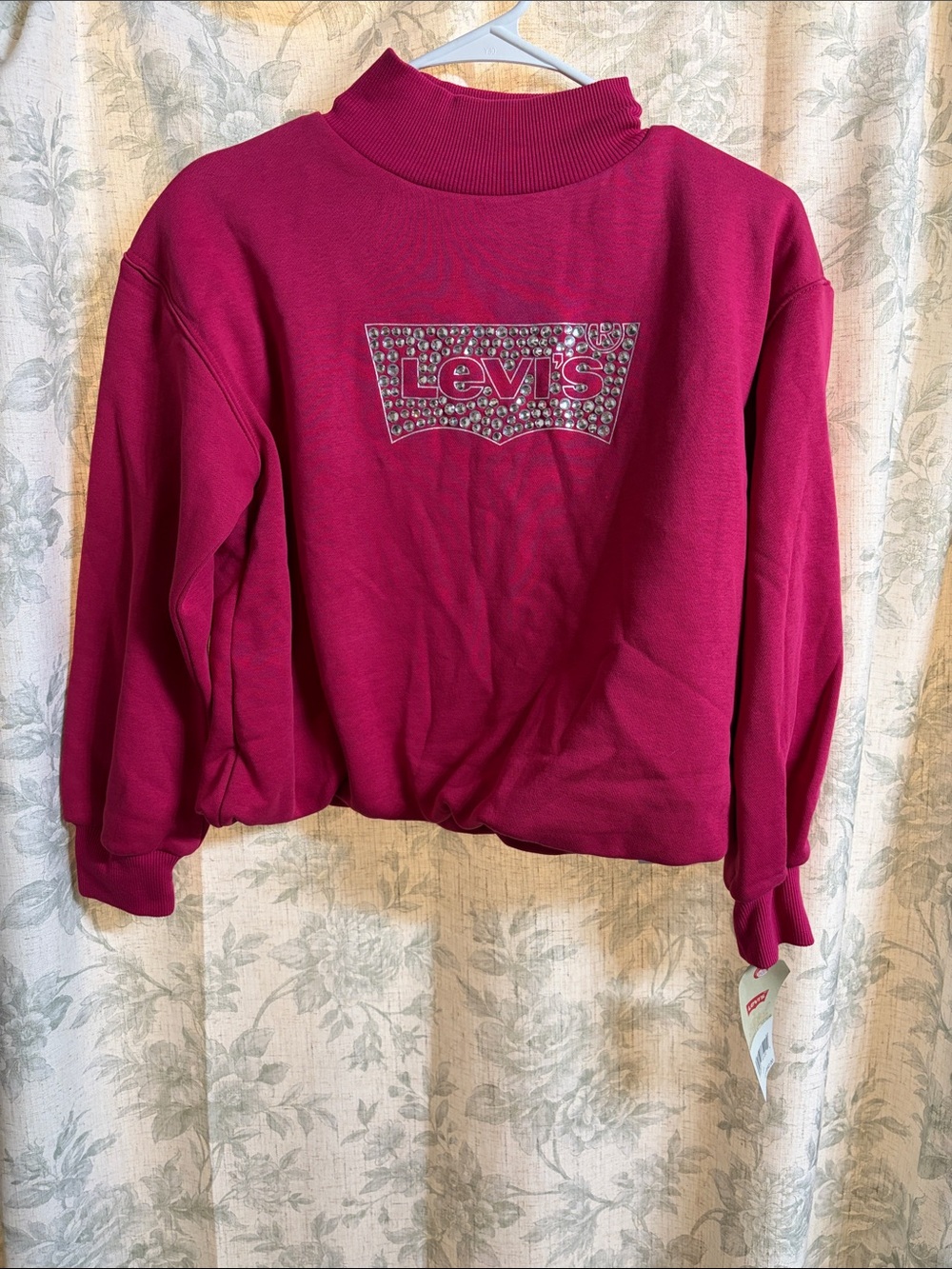 Levi's Magenta Rhinestone Logo Mock Neck Sweatshirt
